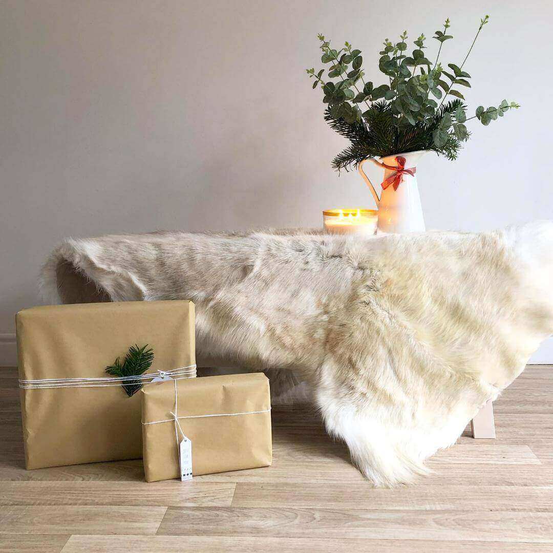 Caramel reindeer hide in Christmas setting