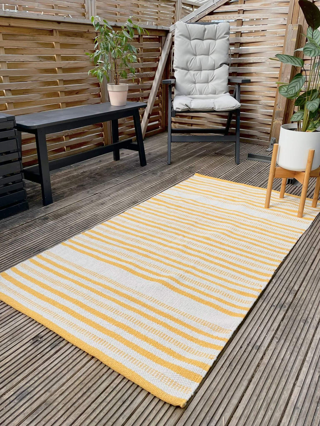 Striped Garden Patio Rug Blue/ Yellow/ Green