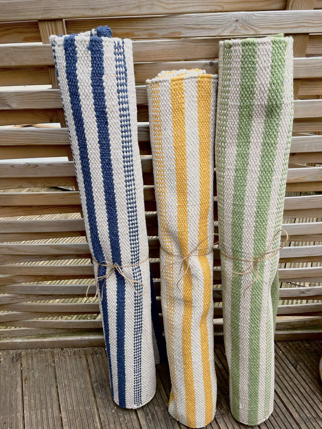 Striped Garden Patio Rug Blue/ Yellow/ Green