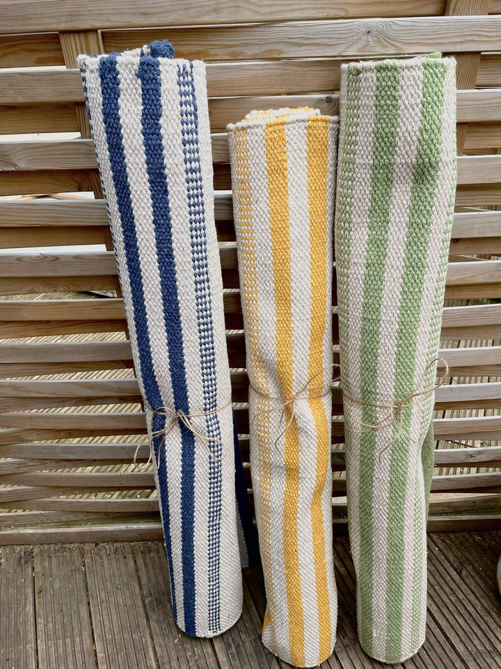 Striped Garden Patio Rug Blue/ Yellow/ Green