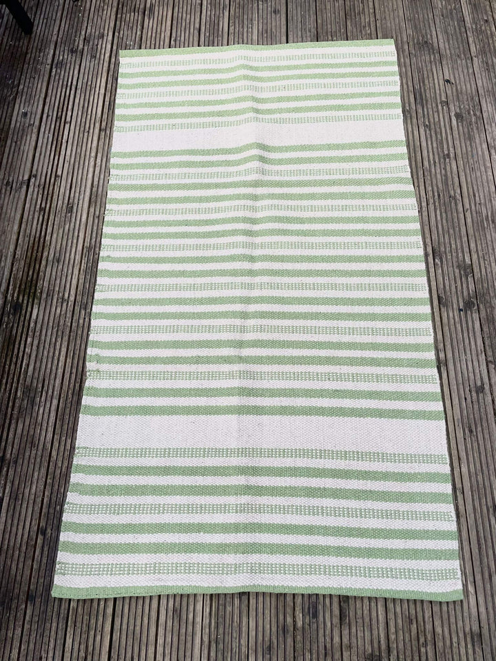 Striped Garden Patio Rug Blue/ Yellow/ Green
