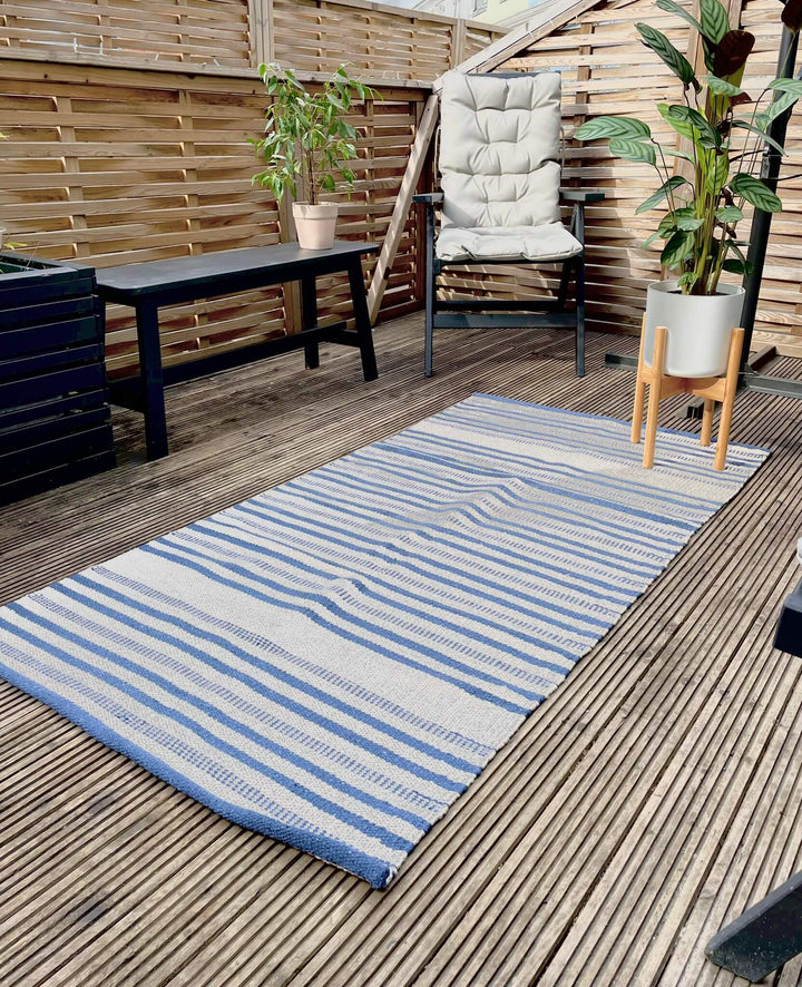 Striped Garden Patio Rug Blue/ Yellow/ Green