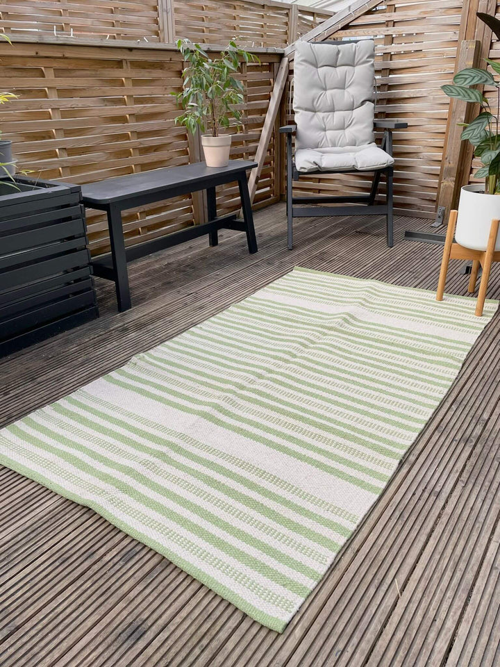 Striped Garden Patio Rug Blue/ Yellow/ Green