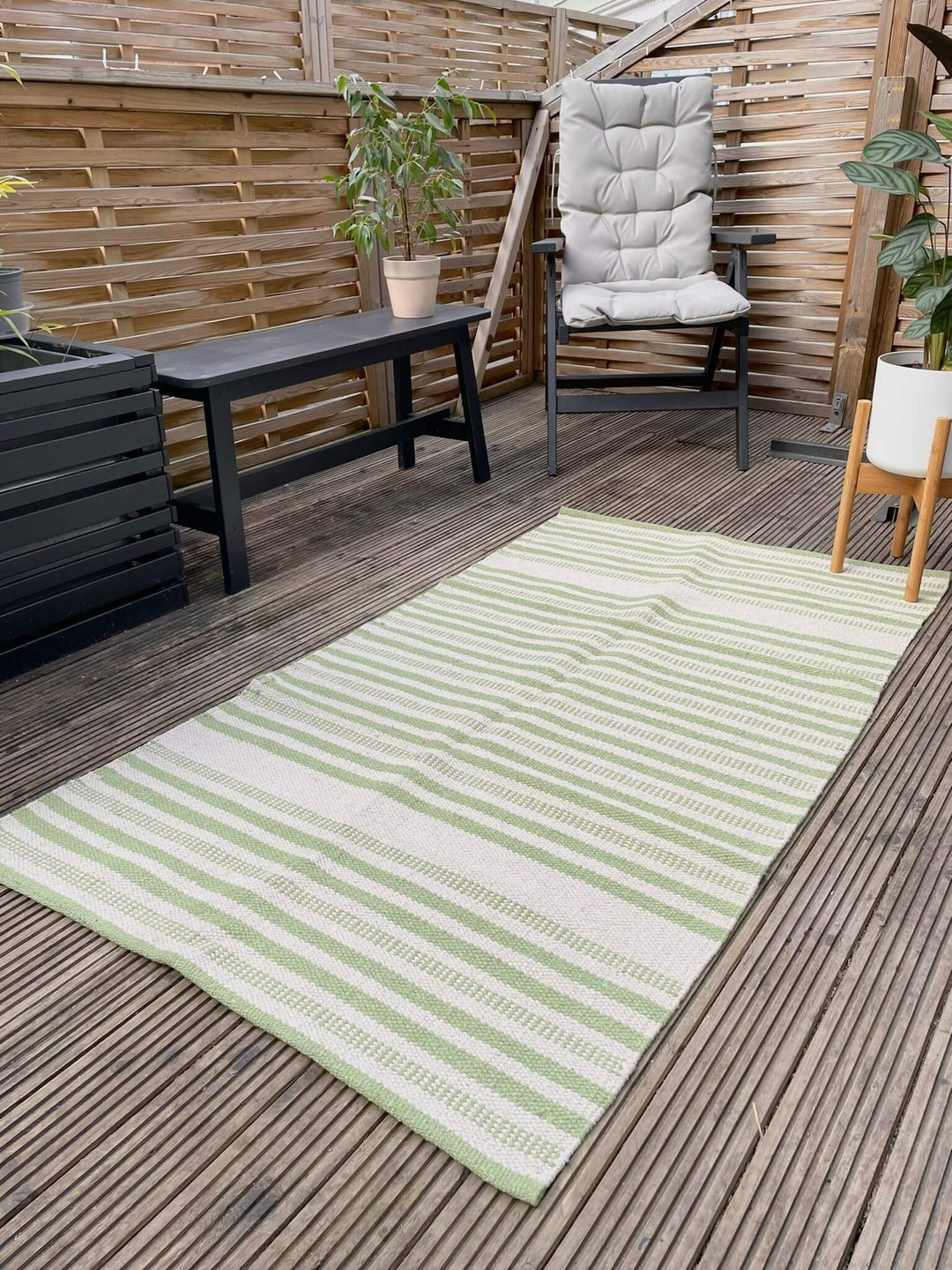 Striped Garden Patio Rug Blue/ Yellow/ Green