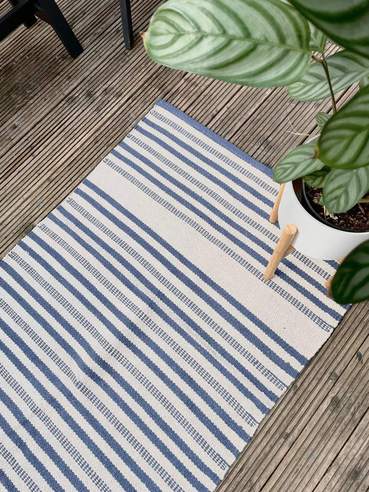 Striped Garden Patio Rug Blue/ Yellow/ Green