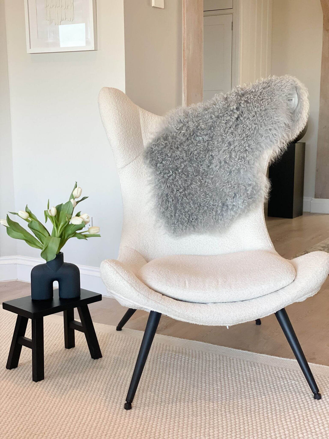 Tibetan Sheepskin Rug Silver Grey